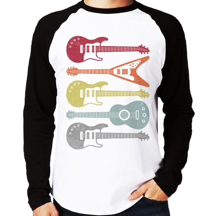 Camiseta Raglan Tipos de Guitarra Manga Longa
