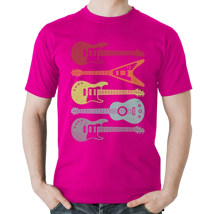 Camiseta Algodão Tipos de Guitarra - Rosa