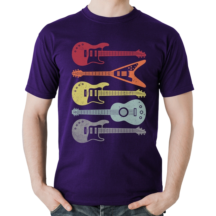 Camiseta Algodão Tipos de Guitarra - Roxa