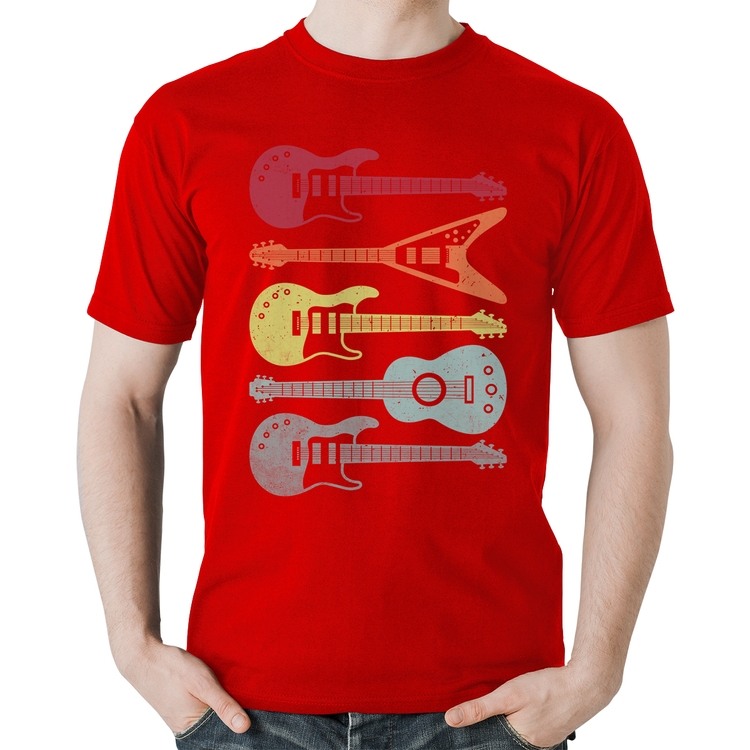 Camiseta Algodão Tipos de Guitarra - Vermelha