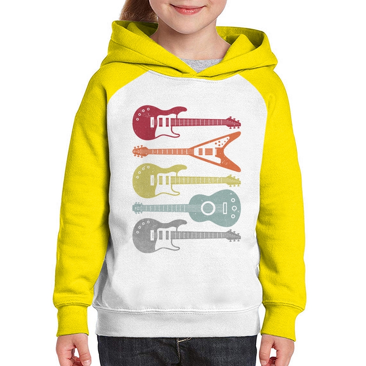 Moletom Infantil Tipos de Guitarra - Branco/Amarelo