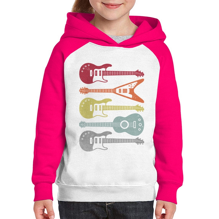 Moletom Infantil Tipos de Guitarra - Branco/Rosa