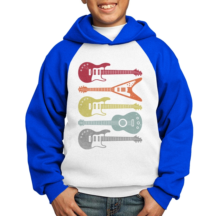 Moletom Infantil Tipos de Guitarra - Branco/Azul