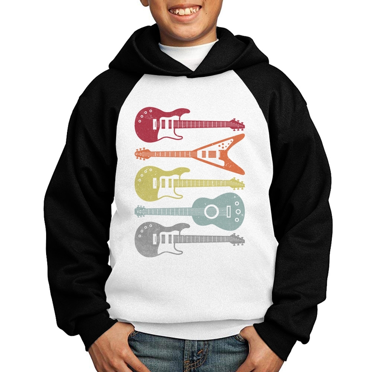 Moletom Infantil Tipos de Guitarra - Branco/Preto