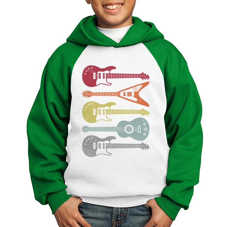 Moletom Infantil Tipos de Guitarra - Branco/Verde