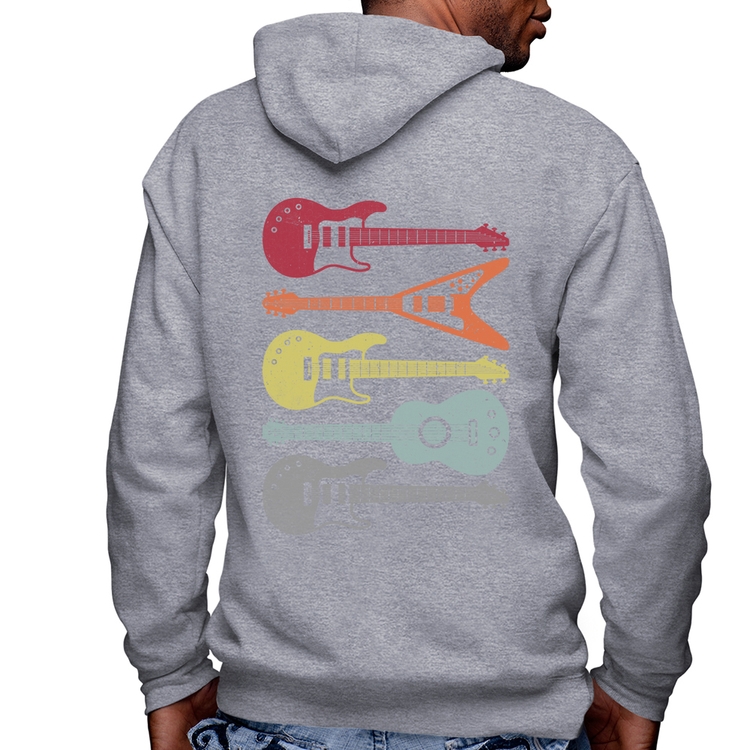 Blusa Moletom Tipos de Guitarra Masculina com Capuz e Zíper - Mescla