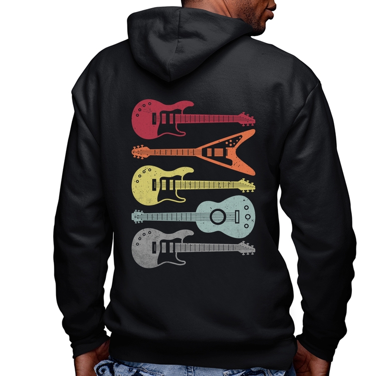 Blusa Moletom Tipos de Guitarra Masculina com Capuz e Zíper