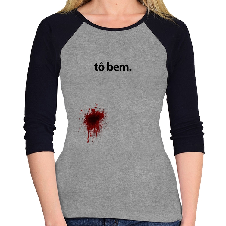 Baby Look Raglan tô bem Manga 3/4 - Cinza/Preto