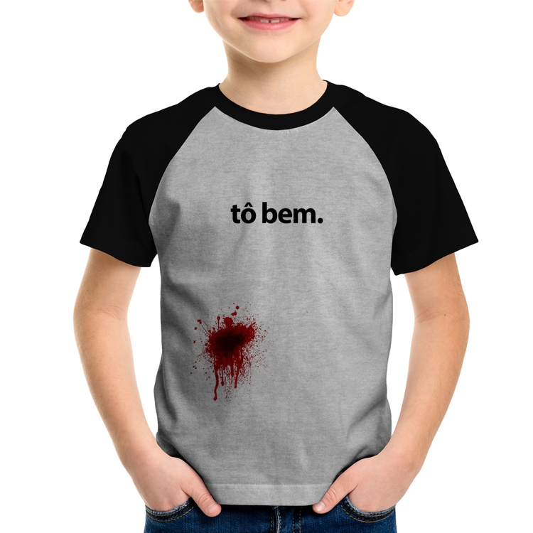 Camiseta Raglan Infantil tô bem - Cinza/Preto