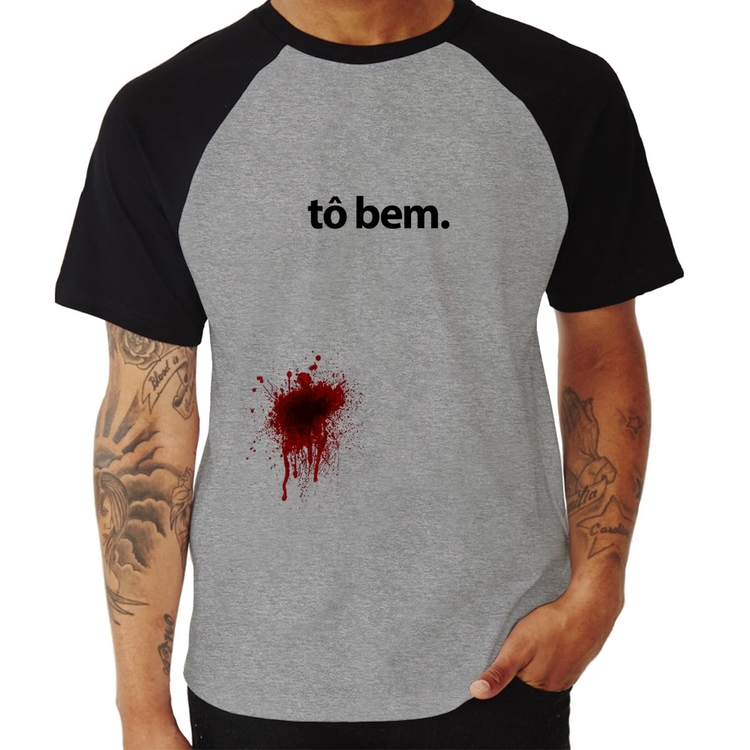 Camiseta Raglan tô bem - Cinza/Preto