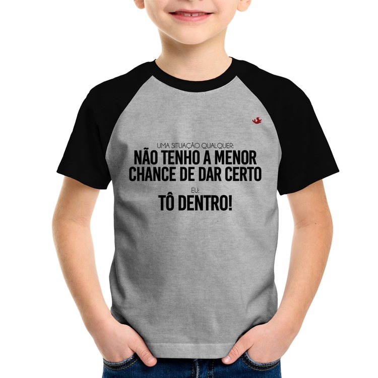 Camiseta Raglan Infantil Tô dentro! - Cinza/Preto