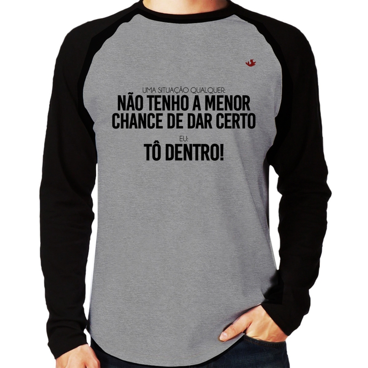 Camiseta Raglan Tô dentro! Manga Longa - Cinza/Preto