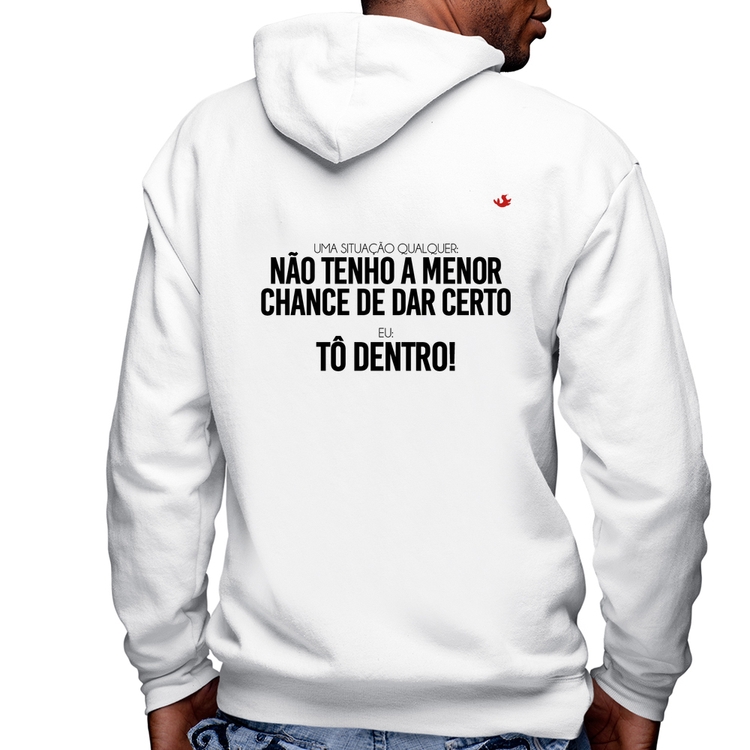 Blusa Moletom Tô dentro! Masculina com Capuz e Zíper - Branca