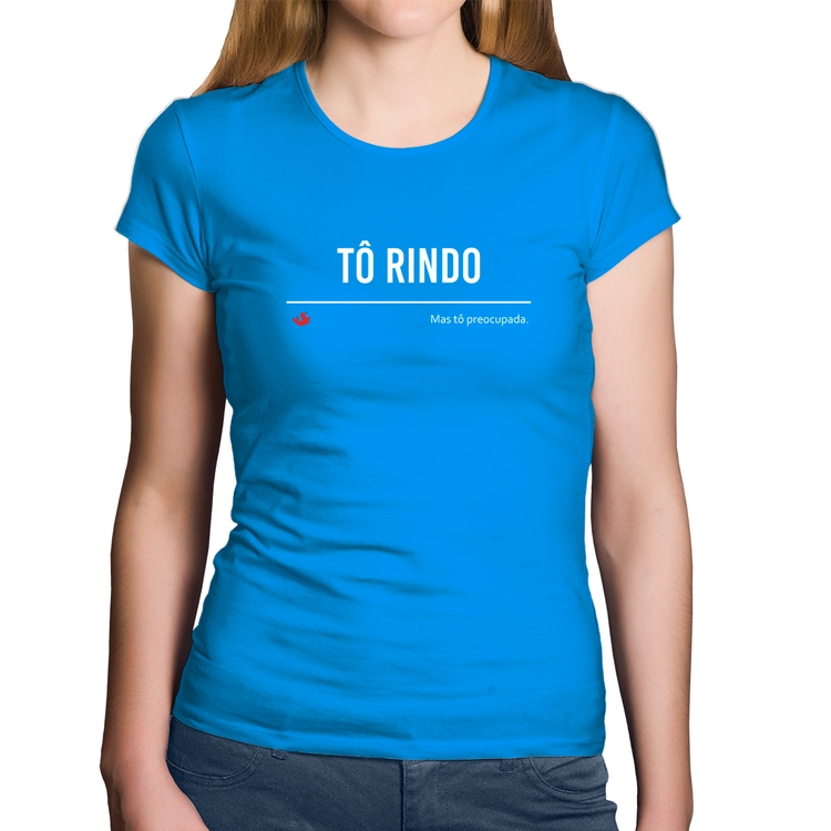 Baby Look Algodão Tô Rindo mas tô preocupada - Azul