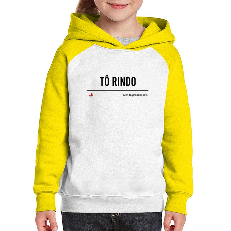 Moletom Infantil Tô Rindo mas tô preocupado - Branco/Amarelo