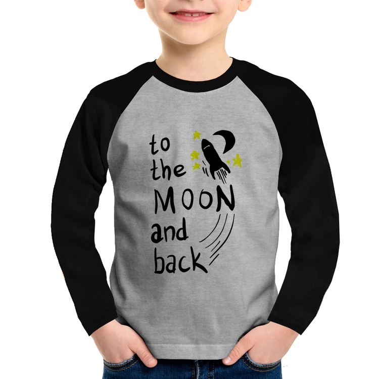 Camiseta Raglan Infantil To the moon and back Manga Longa - Cinza/Preto