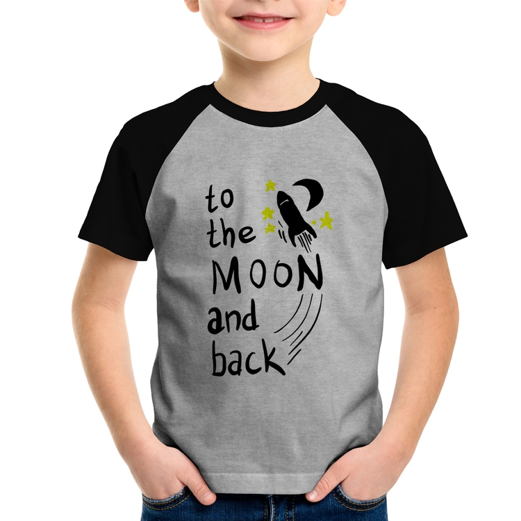 Camiseta Raglan Infantil To the moon and back - Cinza/Preto