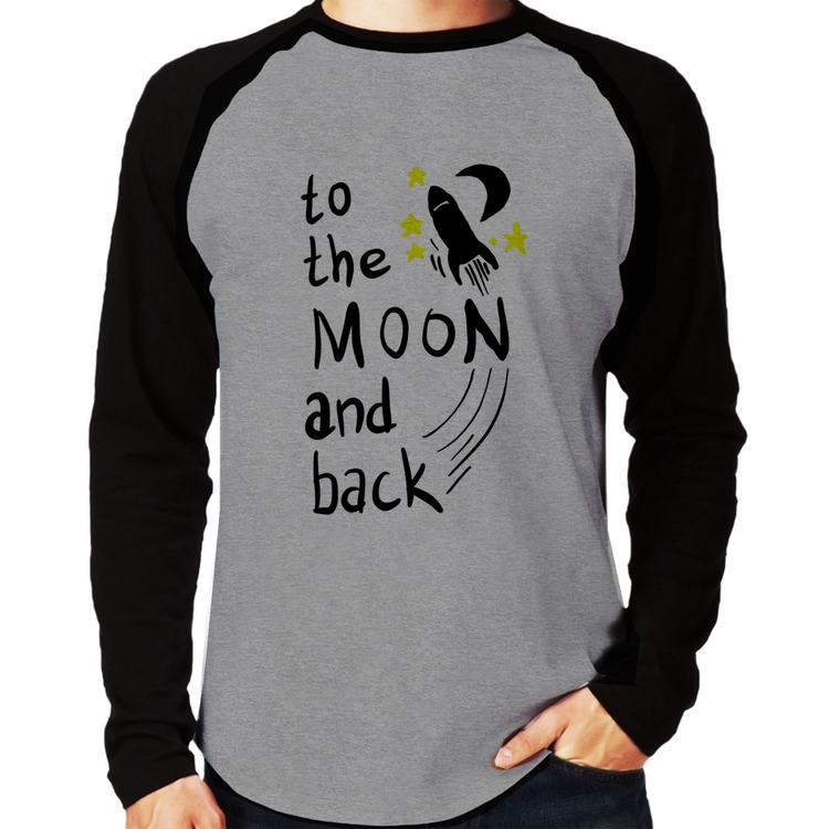 Camiseta Raglan To the moon and back Manga Longa - Cinza/Preto