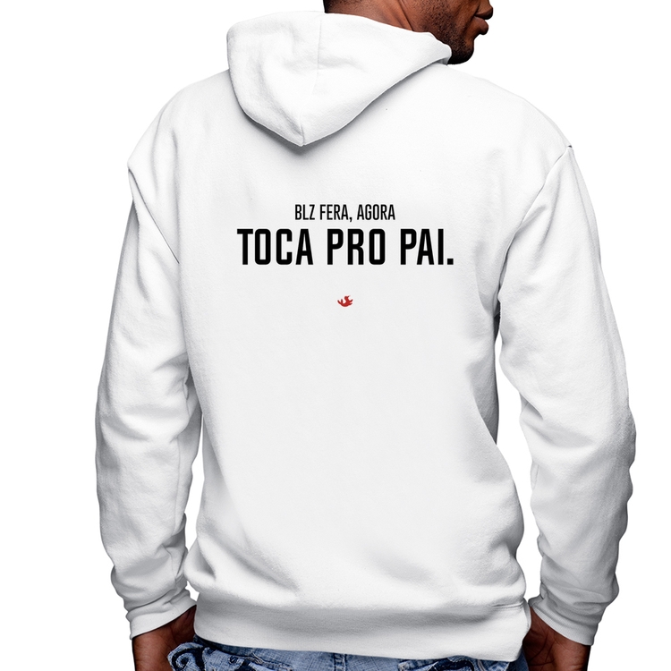 Blusa Moletom Toca pro pai Masculina com Capuz e Zíper - Branca