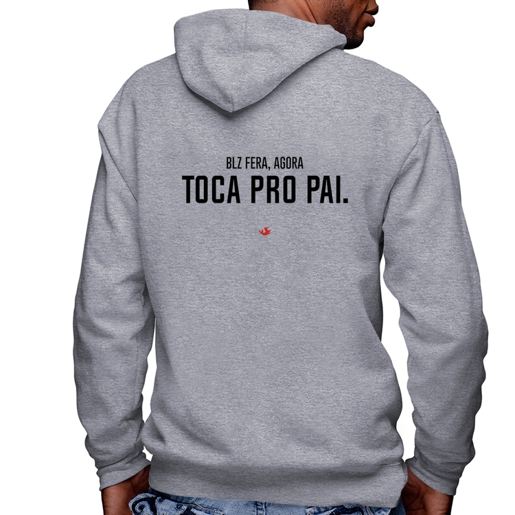 Blusa Moletom Toca pro pai Masculina com Capuz e Zíper - Mescla