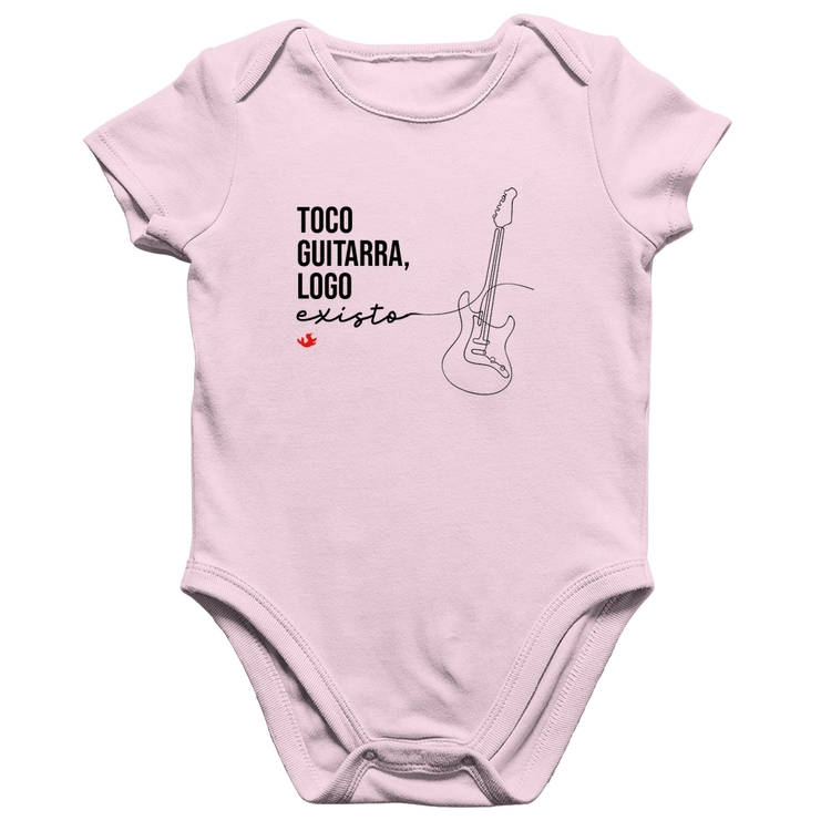 Body Bebê Algodão Toco guitarra, logo existo - Rosa Bebê