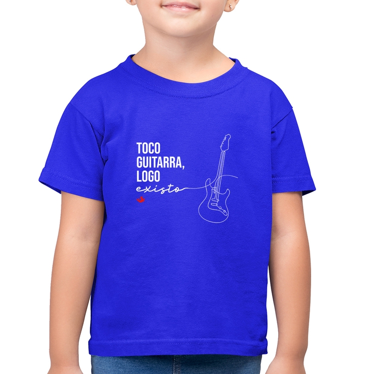 Camiseta Algodão Infantil Toco guitarra, logo existo - Azul Royal