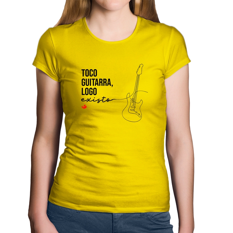 Baby Look Algodão Toco guitarra, logo existo - Amarela