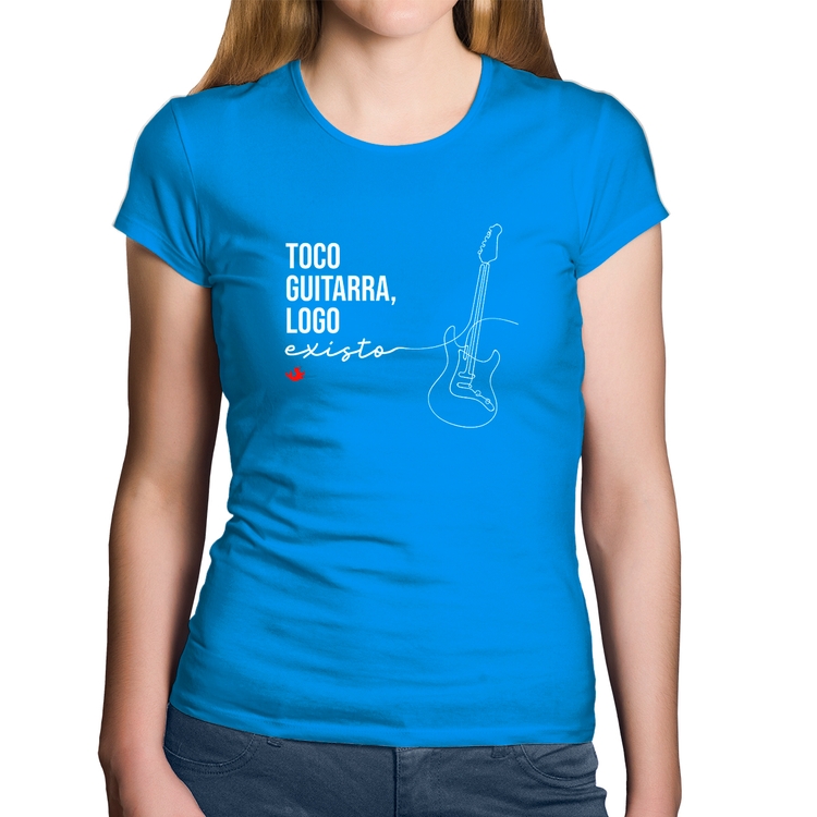 Baby Look Algodão Toco guitarra, logo existo - Azul