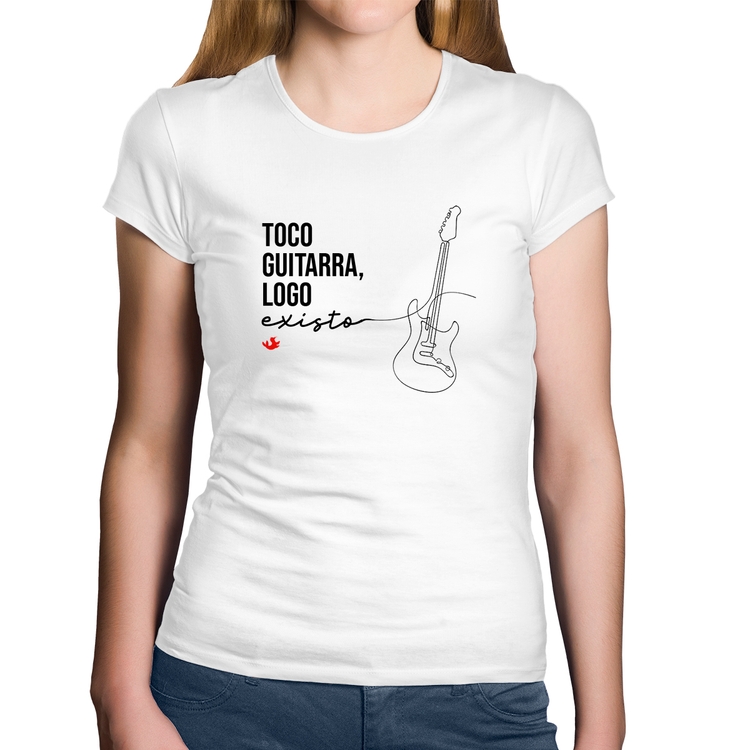 Baby Look Algodão Toco guitarra, logo existo - Branca
