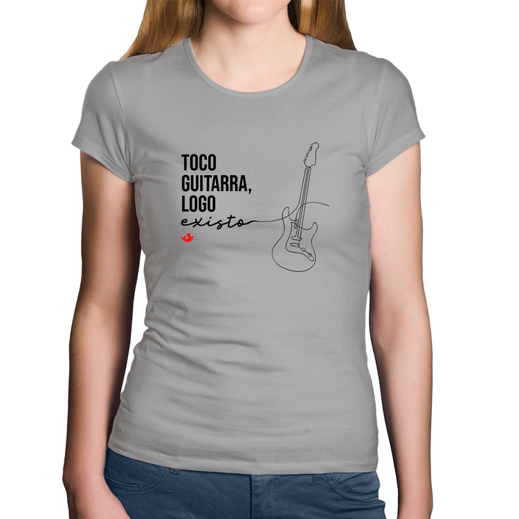 Baby Look Algodão Toco guitarra, logo existo - Cinza