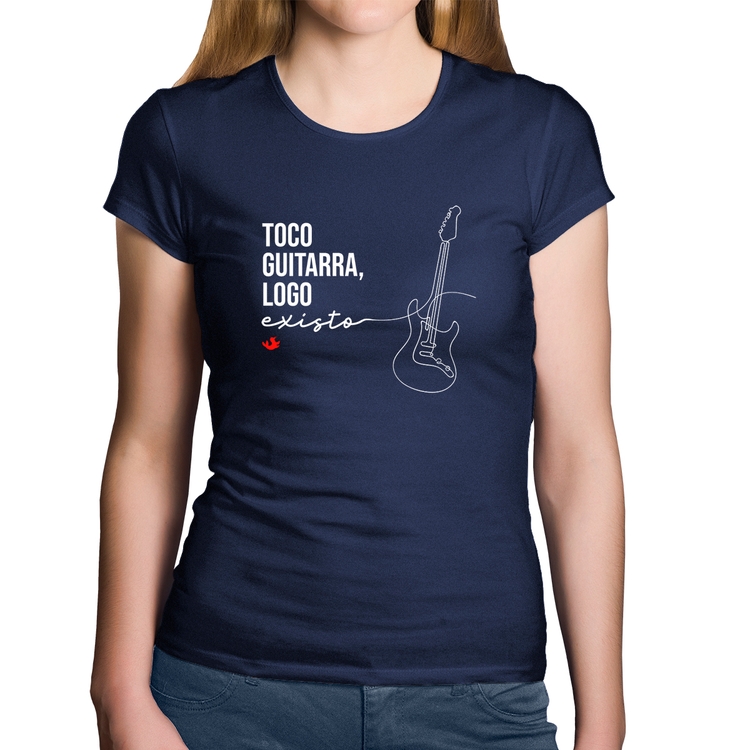 Baby Look Algodão Toco guitarra, logo existo - Marinho