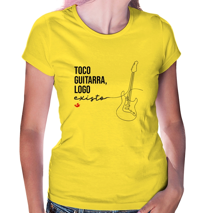 Baby Look Toco guitarra, logo existo - Amarela