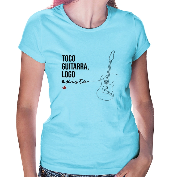 Baby Look Toco guitarra, logo existo - Azul Bebê