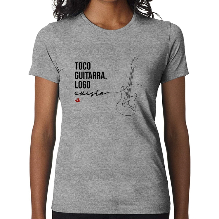 Baby Look Toco guitarra, logo existo - Cinza