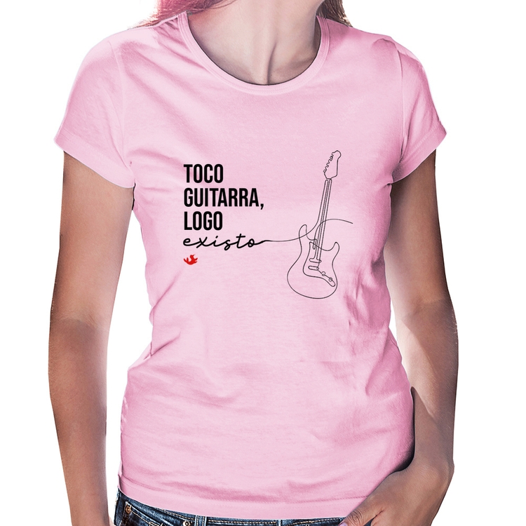 Baby Look Toco guitarra, logo existo - Rosa Bebê