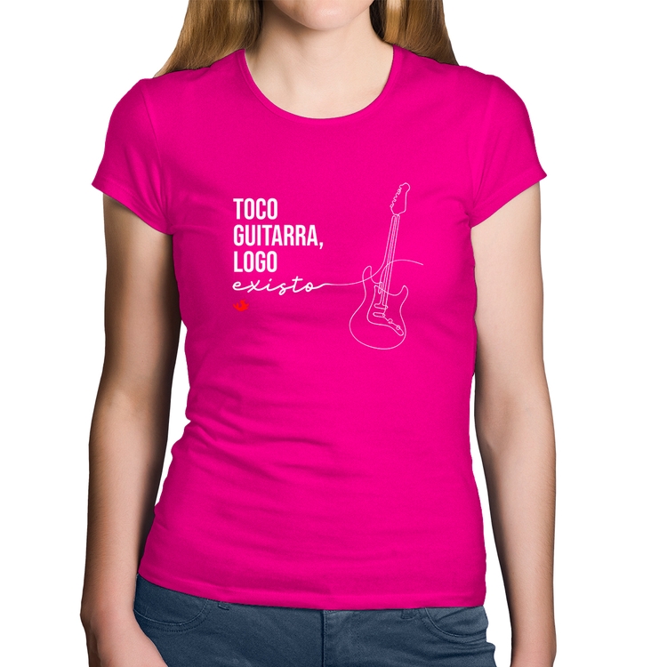 Baby Look Algodão Toco guitarra, logo existo - Rosa