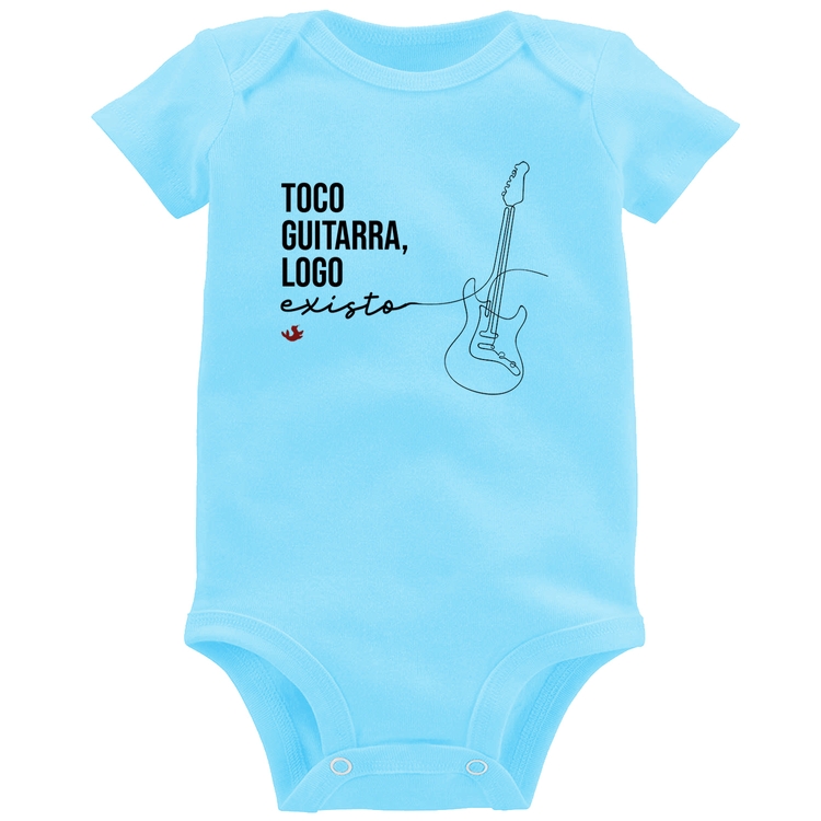 Body Bebê Toco guitarra, logo existo - Azul Bebê