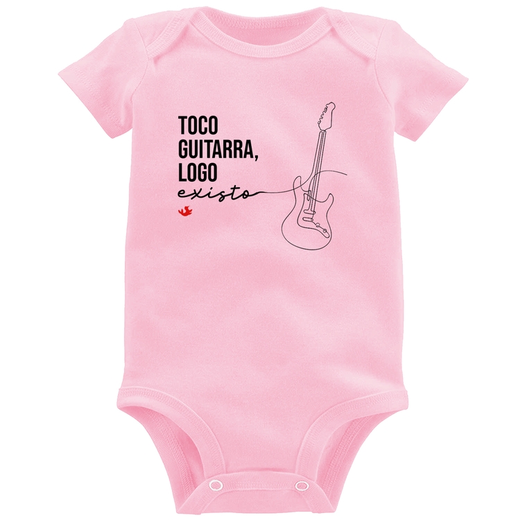 Body Bebê Toco guitarra, logo existo - Rosa Bebê