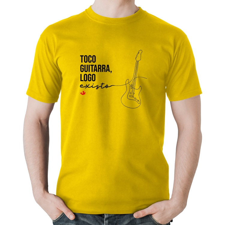 Camiseta Algodão Toco guitarra, logo existo - Amarela