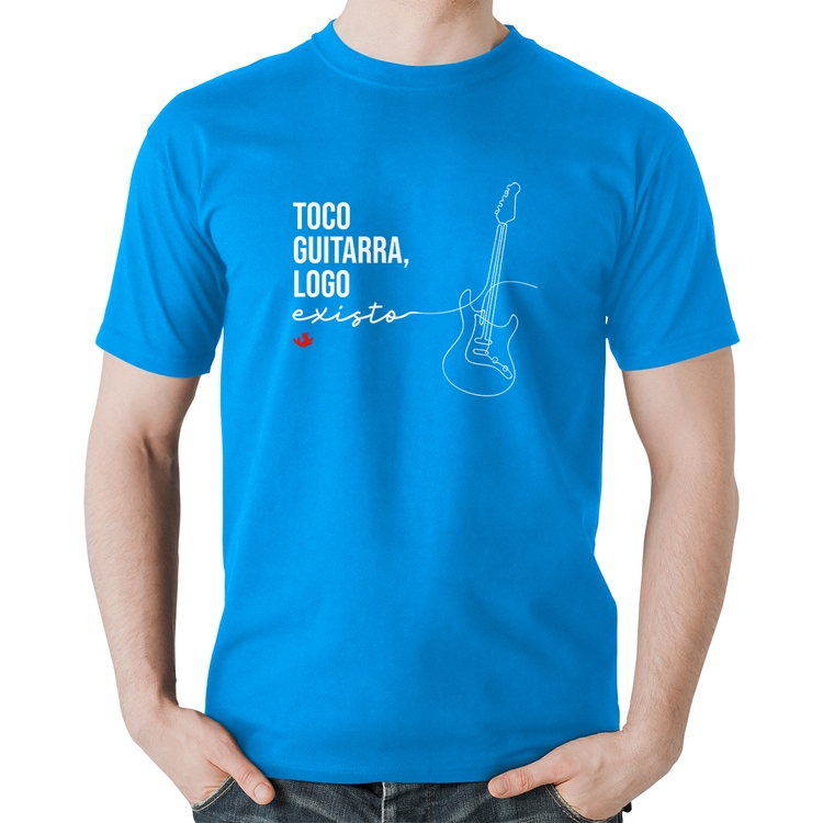 Camiseta Algodão Toco guitarra, logo existo - Azul