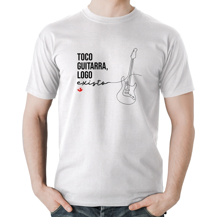 Camiseta Algodão Toco guitarra, logo existo - Branca