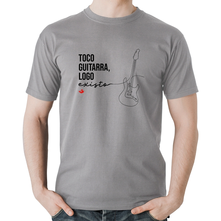Camiseta Algodão Toco guitarra, logo existo - Cinza