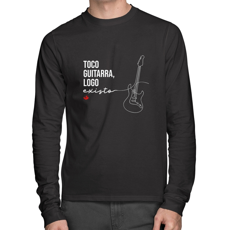 Camiseta Algodão Toco guitarra, logo existo Manga Longa