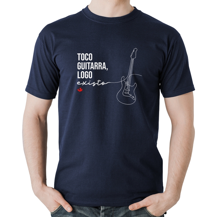 Camiseta Algodão Toco guitarra, logo existo - Marinho