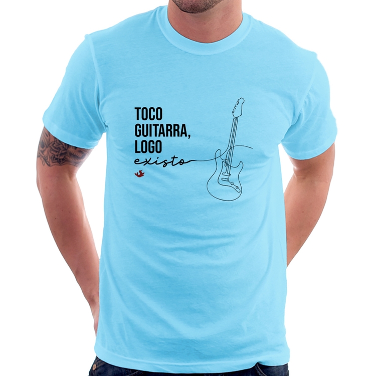 Camiseta Toco guitarra, logo existo - Azul Bebê