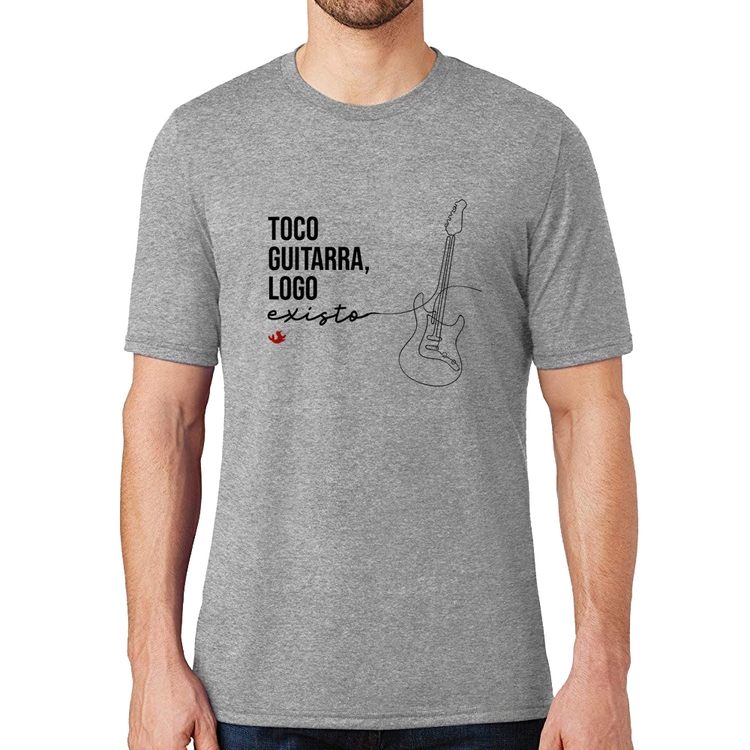 Camiseta Toco guitarra, logo existo - Cinza