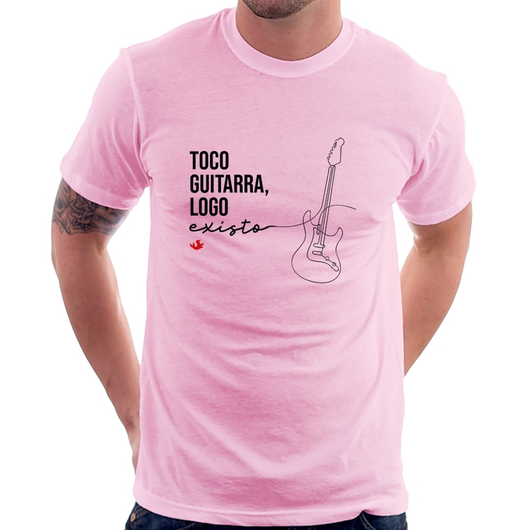 Camiseta Toco guitarra, logo existo - Rosa Bebê