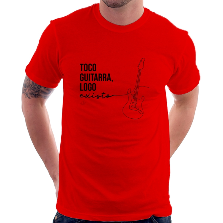 Camiseta Toco guitarra, logo existo - Vermelha