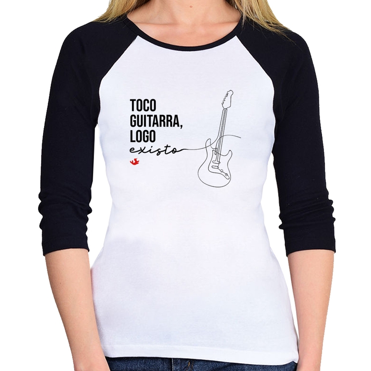 Baby Look Raglan Toco guitarra, logo existo Manga 3/4