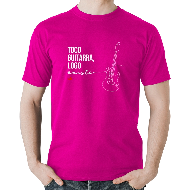 Camiseta Algodão Toco guitarra, logo existo - Rosa
